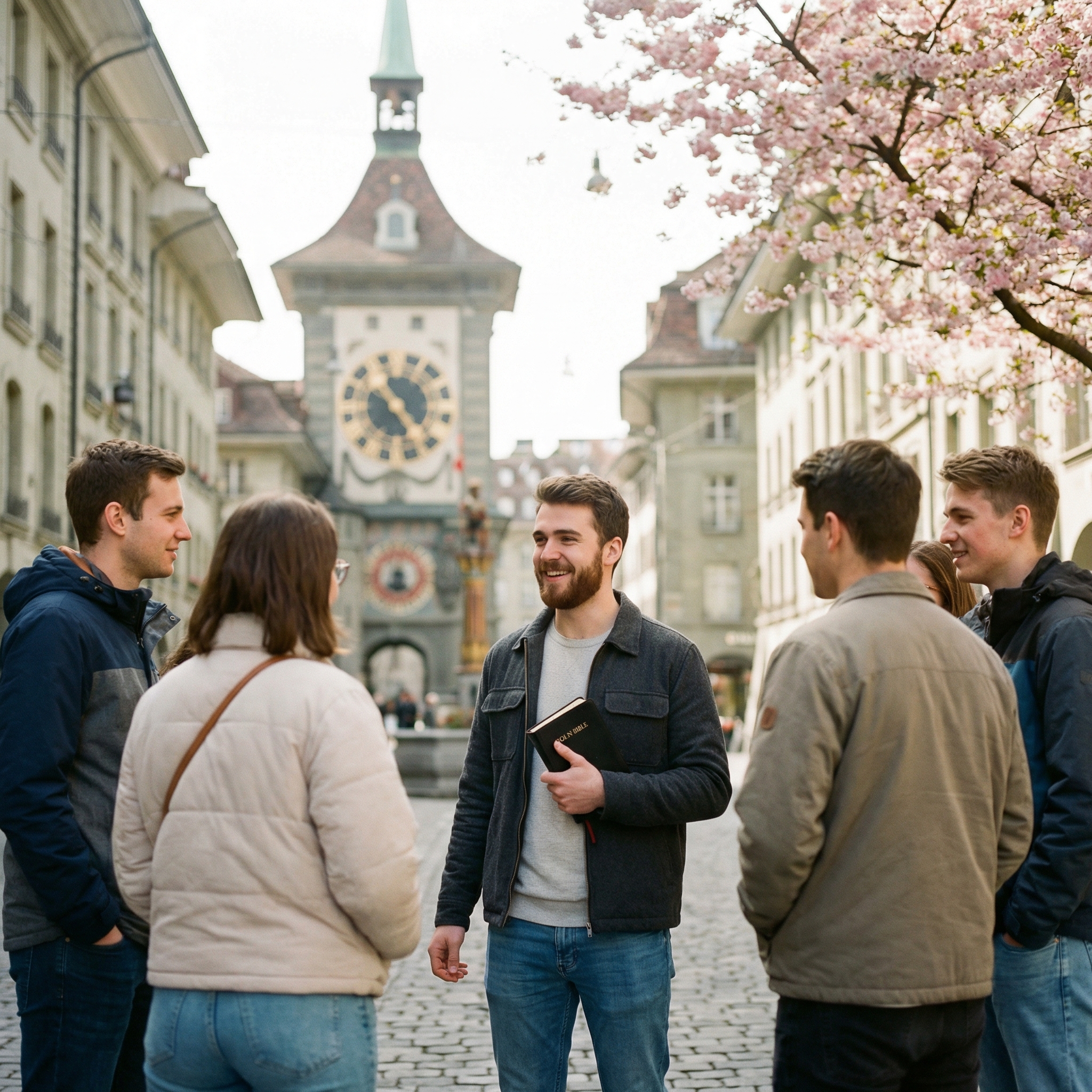 Junge Menschen im Gespräch vor dem Berner Zytglogge